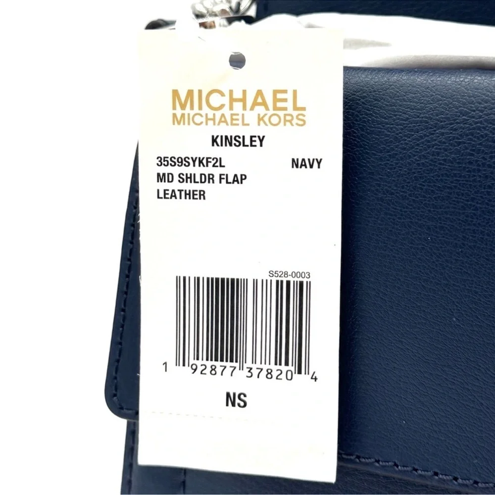 Michael Kors Kinsley leather Medium shoulder Flap Crossbody Bag Navy Blue